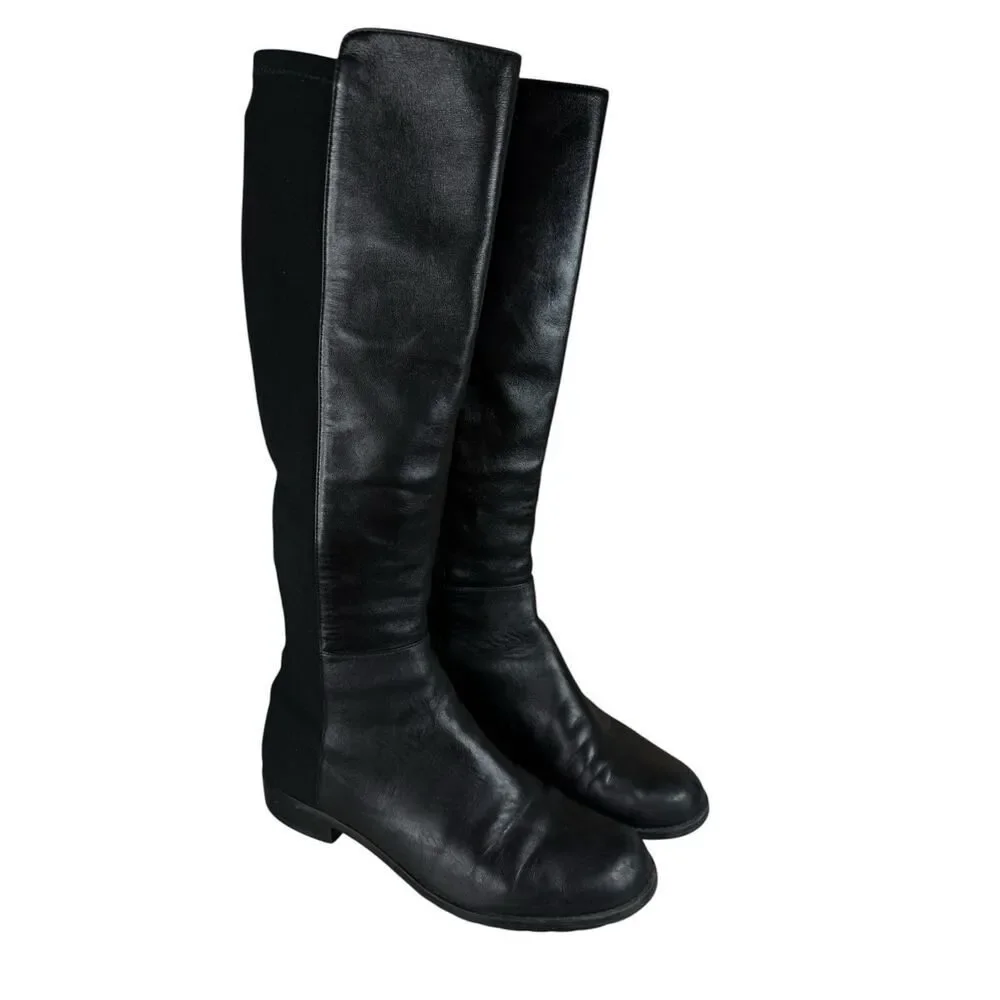 Stuart Weitzman 5050 Over The Knee Boots Black Leather Stretch Back US 6